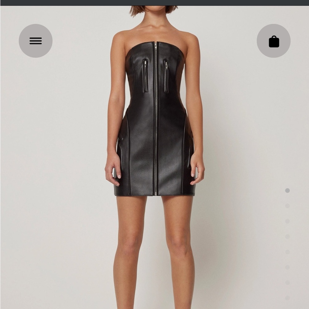 Key black faux leather mini dress